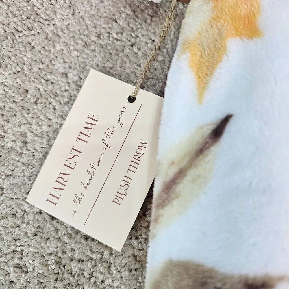 Harvest Joy Plush Throw Blanket 50x70 Fall Autumn Leaves Thanksgiving NWT